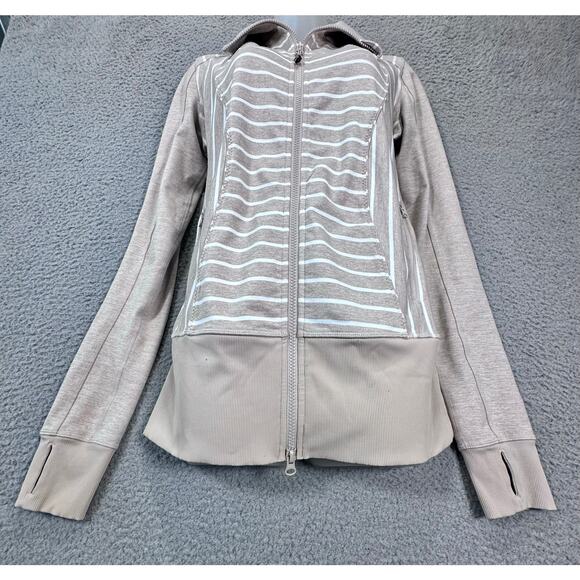 Lululemon Nice Asana Jacket Stripe Women's 8 Beige Luon Full Zip Activewear Yoga - Picture 2 of 16